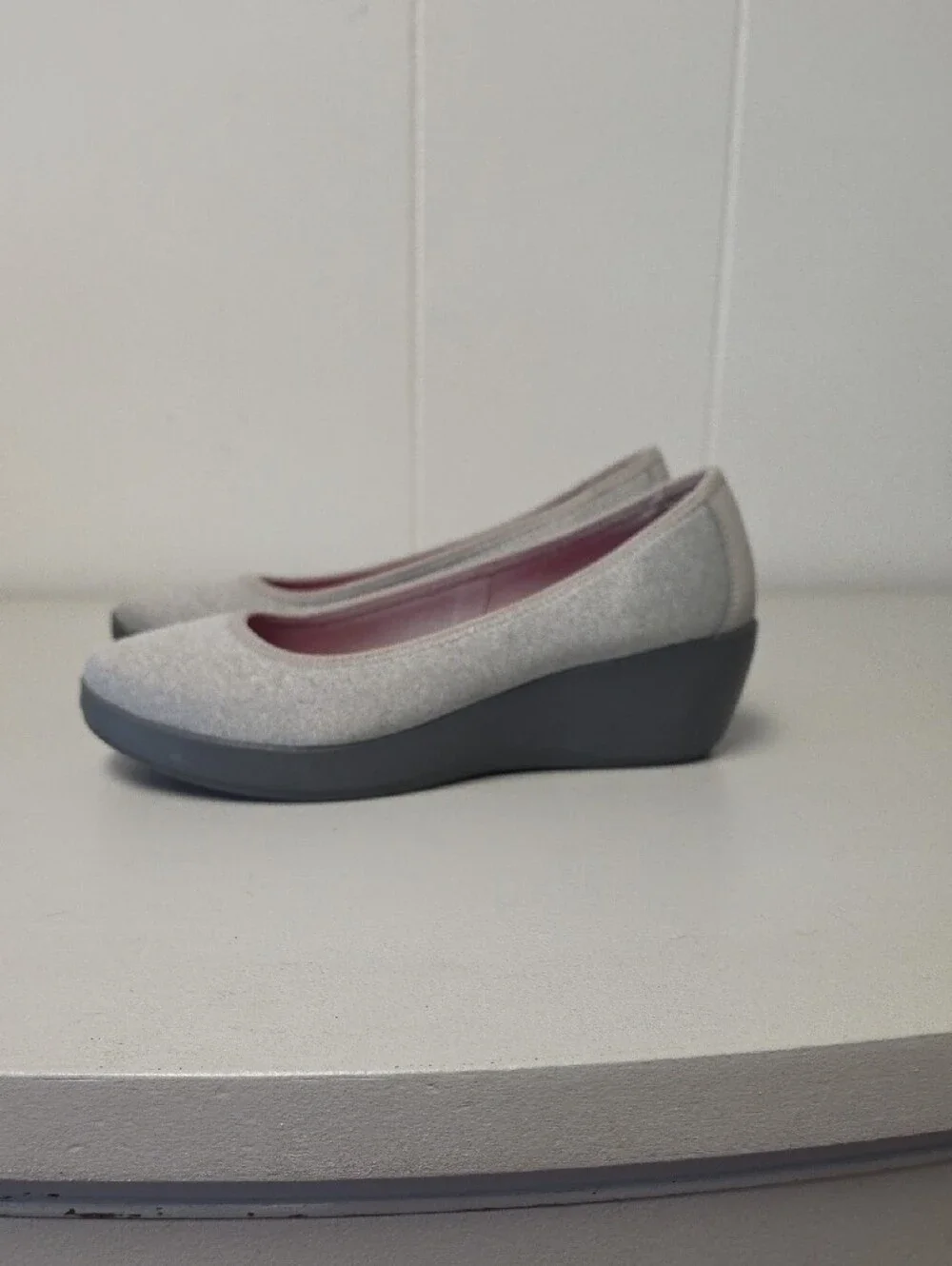 CROCS Light Gray Wedge Flats with Dark Gray Sole